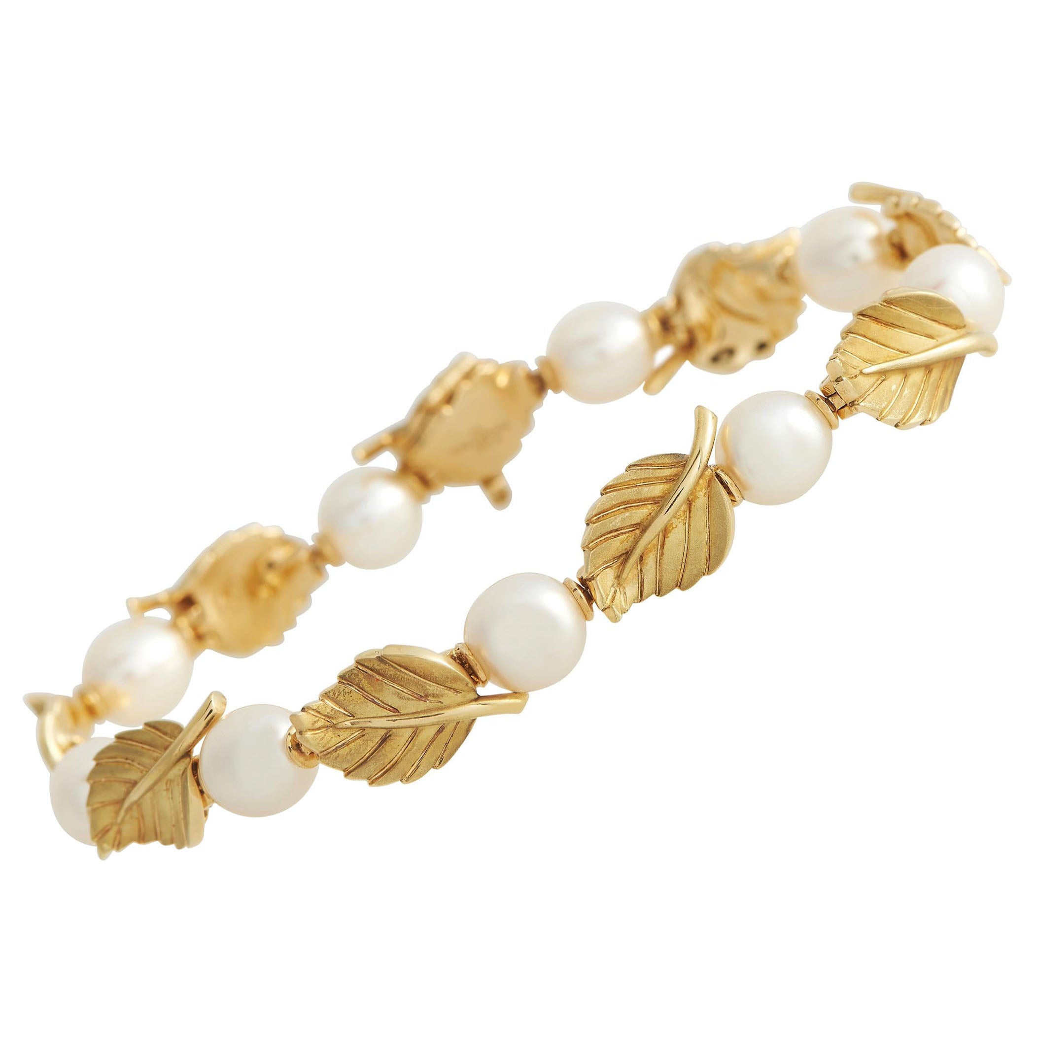 Tiffany & Co. 18Karat Yellow Gold Pearl Leaf Bracelet