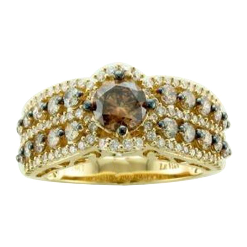 Ring Featuring Chocolate Diamonds, Vanilla Diamonds Set in 14k Honey Gold For Sale