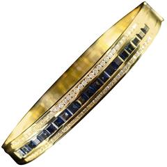 4.77 Carats Sapphire Diamond Gold Bangle Bracelet 7