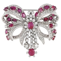 LB Exclusive 18Karat White Gold 4.90Carat Diamond and Ruby Brooch
