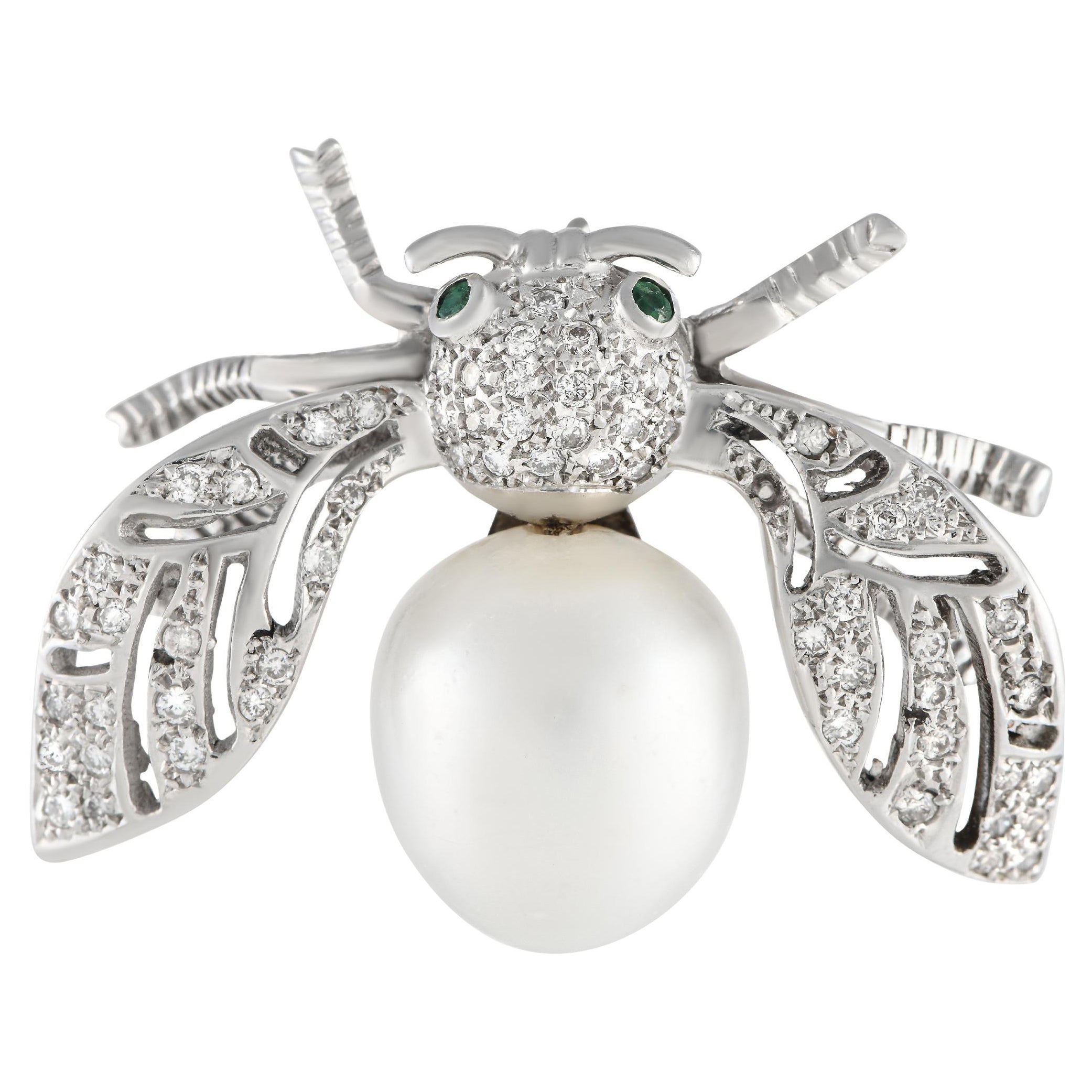 LB Exclusive 18k White Gold 0.60 Carat Diamond and Pearl Insect Brooch