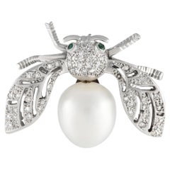 LB Exclusive 18k White Gold 0.60 Carat Diamond and Pearl Insect Brooch
