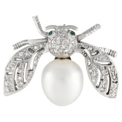 LB Exclusive Broche croisée en or blanc 18 carats avec diamants et perles de 0,60 carat