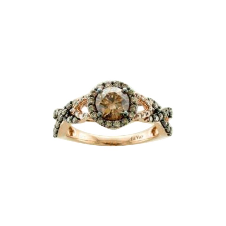 Anello con Diamanti al Cioccolato e Diamanti alla Vaniglia in Oro Fragola 14K