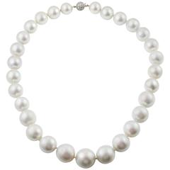 Graduated South Sea Pearl Necklace Strand With Diamond Clasp