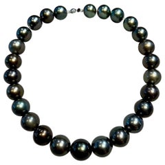 Eostre Black Tahitian Pearl Strand Necklace with White Gold Clasp