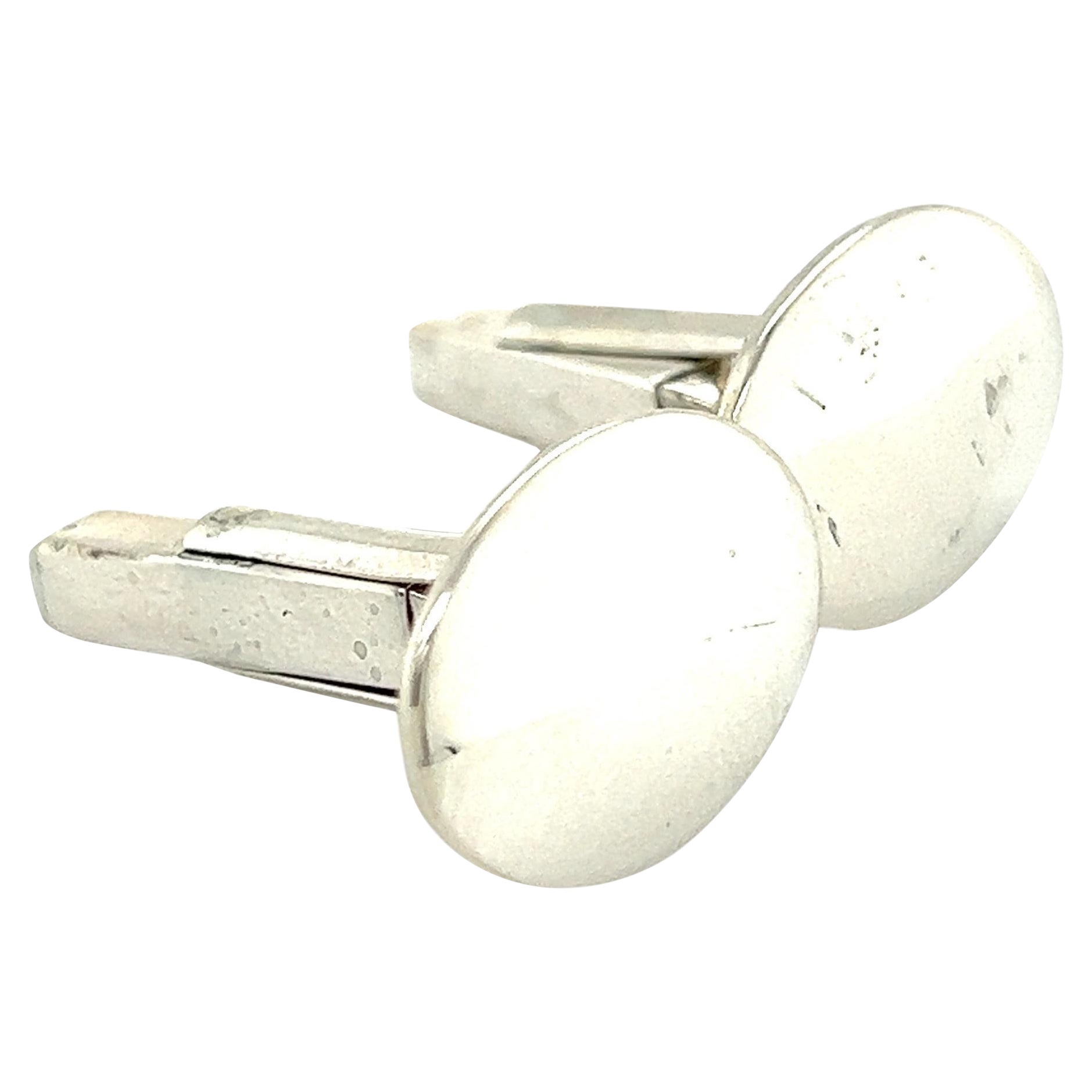 Bulgari Bvlgari Estate Engraveable Mens Cufflinks Sterling Silver For Sale