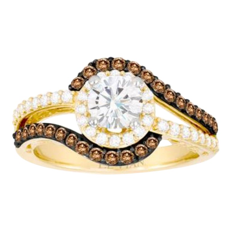 Ring mit Vanilla-Diamanten und schokoladenbraunen Diamanten aus 14 Karat zweifarbigem Gold