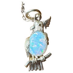 Vintage Opal Parrot Cockatoo Bird Pendant Charm Necklace 14 Karat Yellow Gold