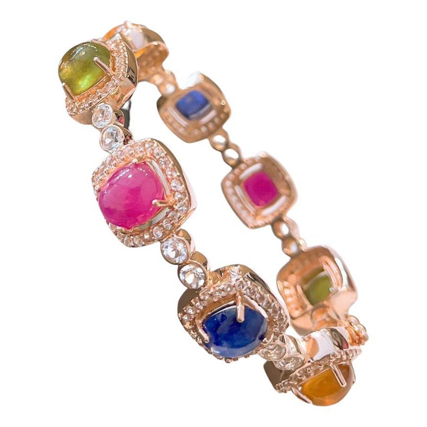 Conjunto de pulsera "Bochic Capri" con múltiples gemas naturales en oro de 22 quilates y plata