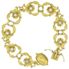 Antique Art Deco Georg Jensen Pearl Gold Bracelet