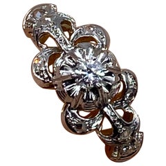 Vintage 18 Carat Gold Ring «Ribboned Bangle» Model Set with Diamonds
