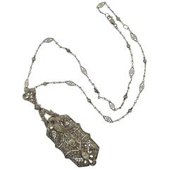 Art Deco 6 Carats Diamonds Platinum Pendant Necklace and Brooch
