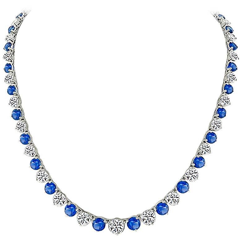 Astonishing Sapphire Diamond Gold Tennis Necklace For Sale