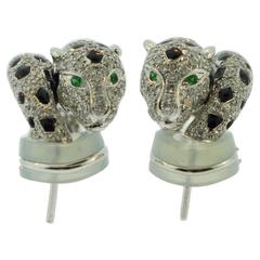 4.5 Carats Diamonds Emerald Gold Panther Earrings