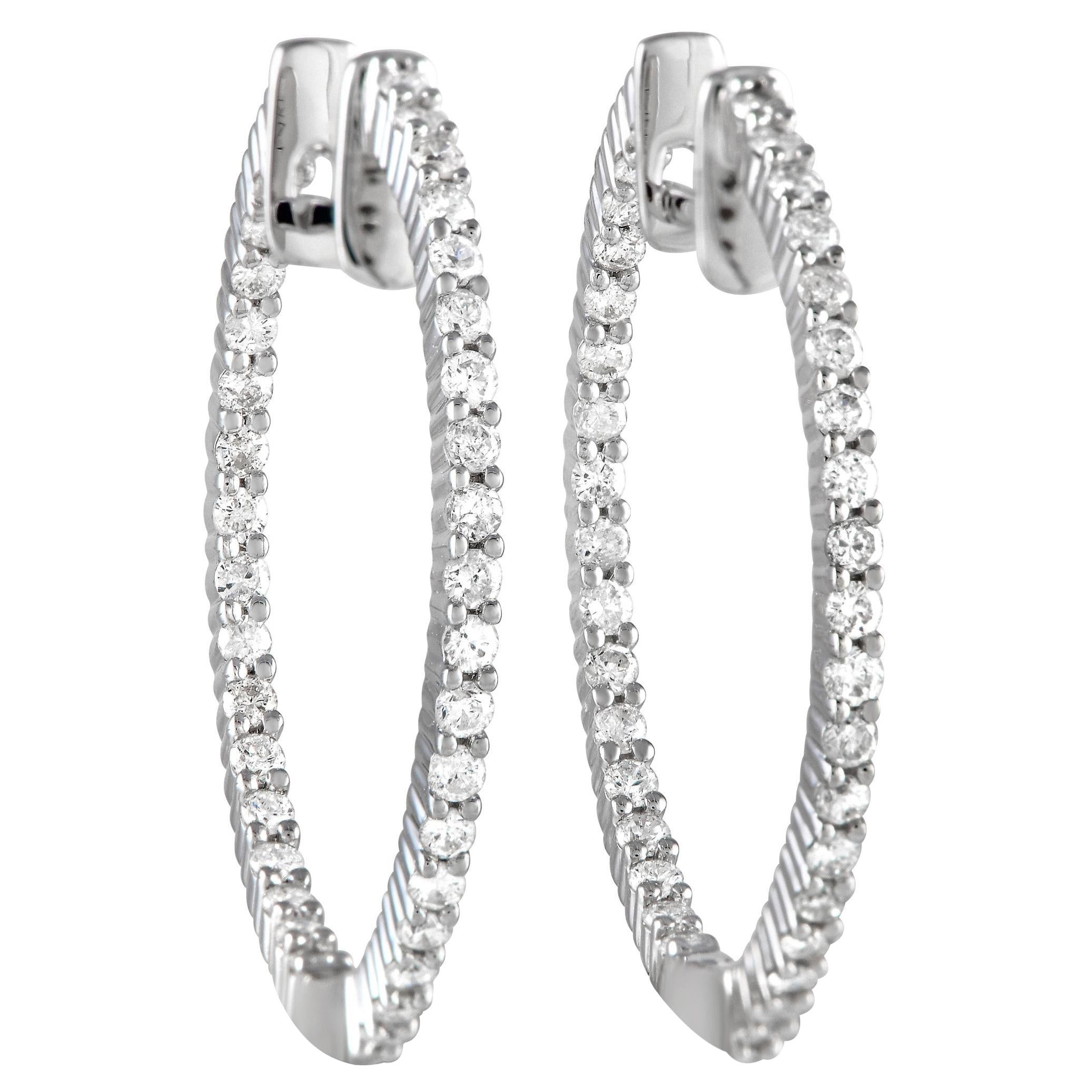LB Exclusive 14Karat White Gold 1.0Carat Diamond Inside-Out Hoop Earrings