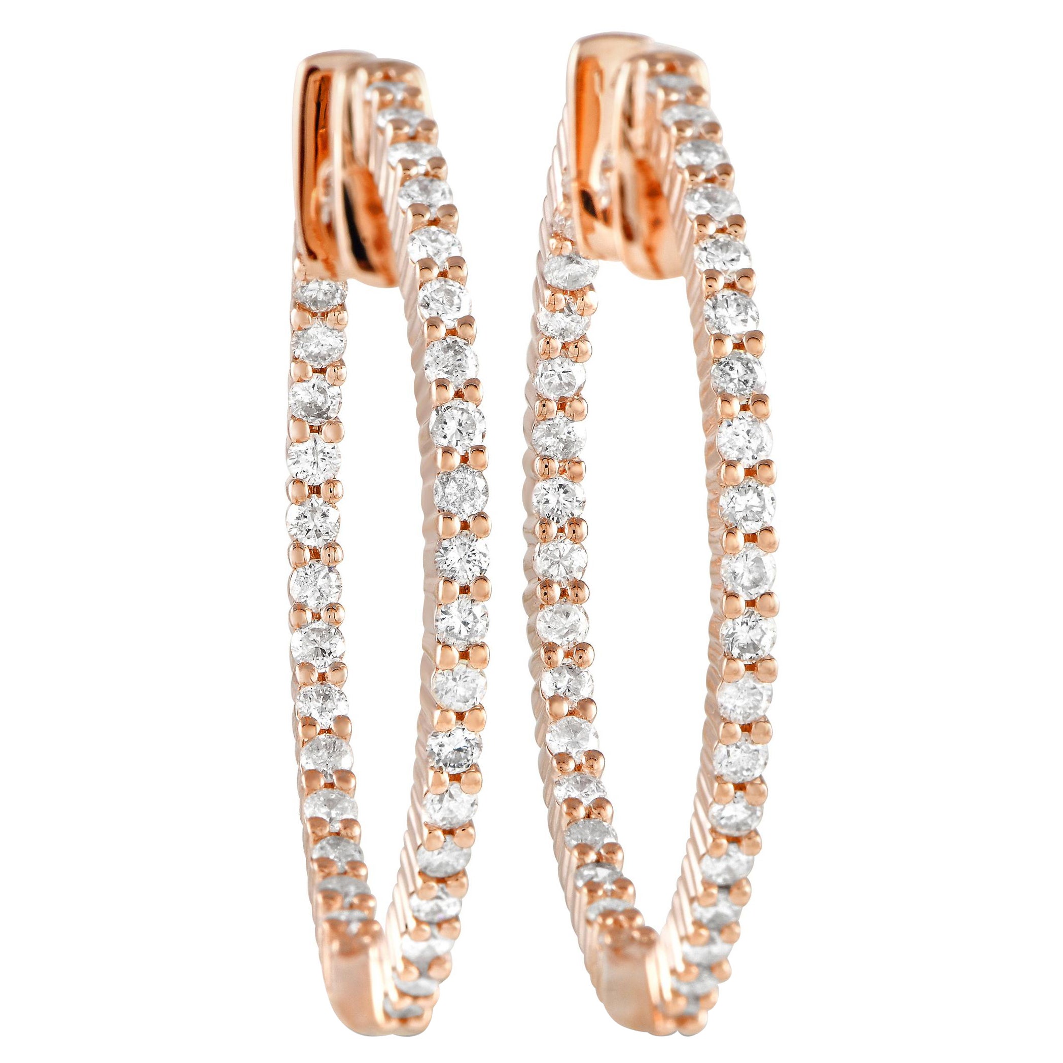 Lb Exclusive 14k Rose Gold 1.0 Carat Diamonds Inside-Out Hoop Earrings For Sale