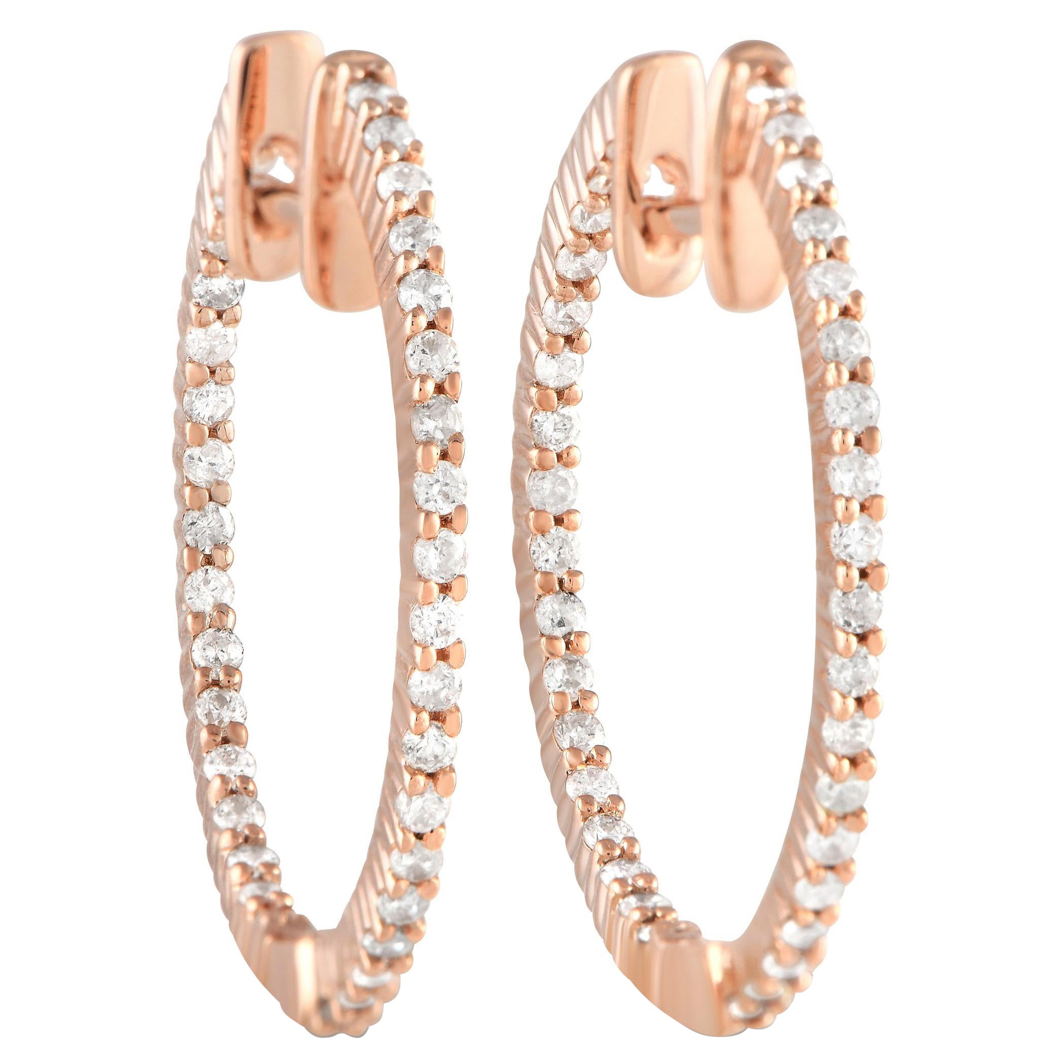 LB Exclusive 14Karat Rose Gold 0.55Carat Diamond Inside-Out Hoop Earrings For Sale