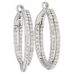 LB Exclusive 14k White Gold 5.0 Carat Diamond Double Row Hoop Earrings