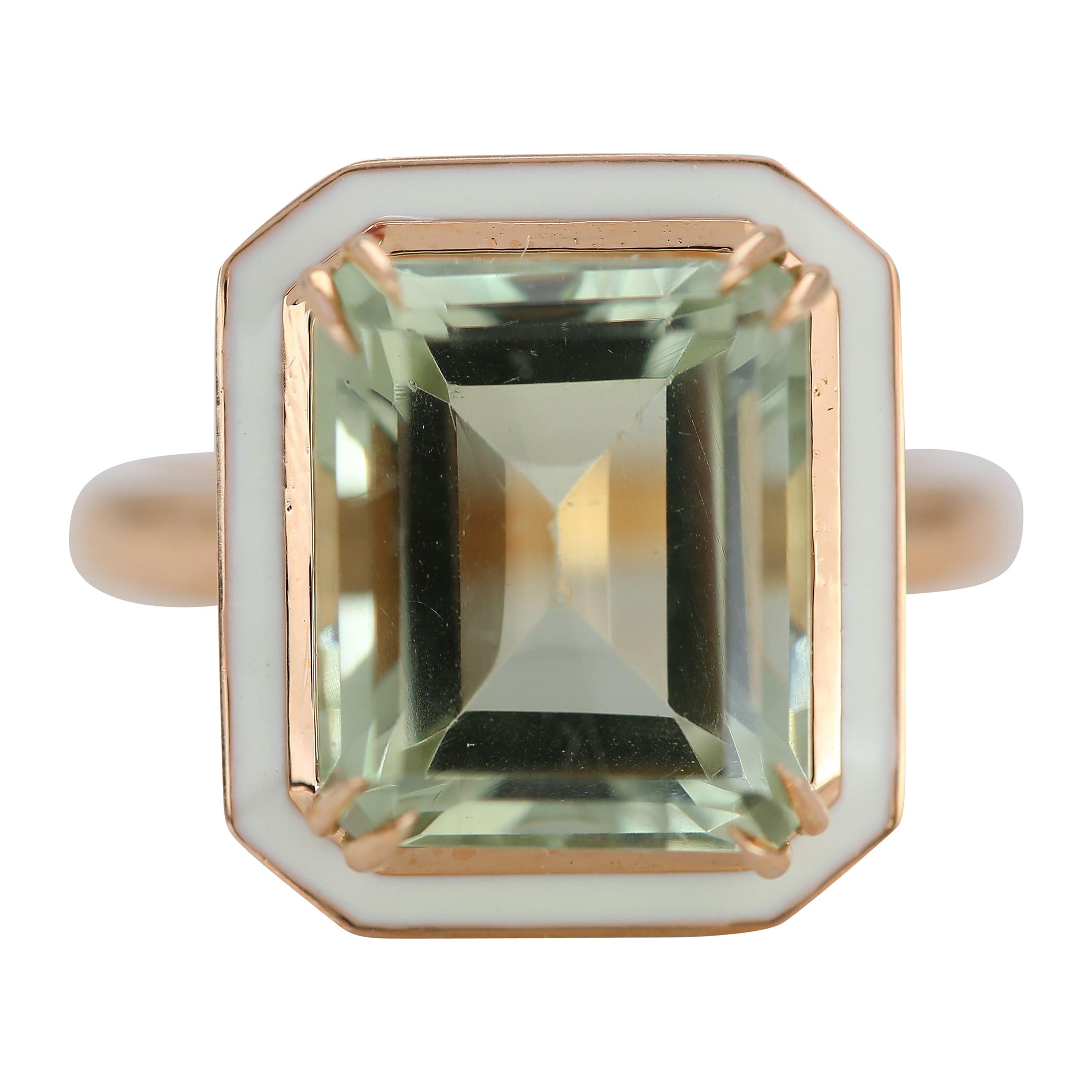 For Sale:  Art Deco Style 4.50 Carat Green Amethyst 14k Gold Cocktail Ring