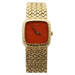 Piaget Ladies Yellow Gold Retro Coral Faced Crystal Wristwatch