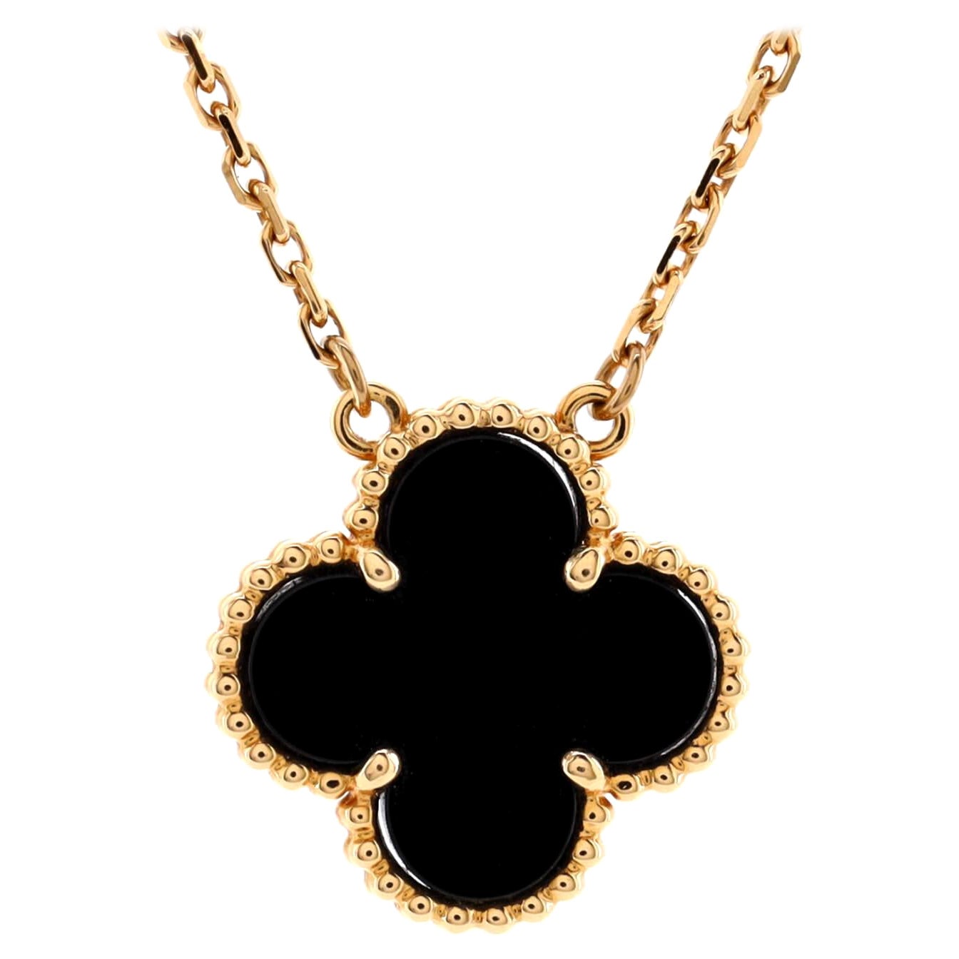 Van Cleef and Arpels Onyx Alhambra Pendant Necklace at 1stDibs