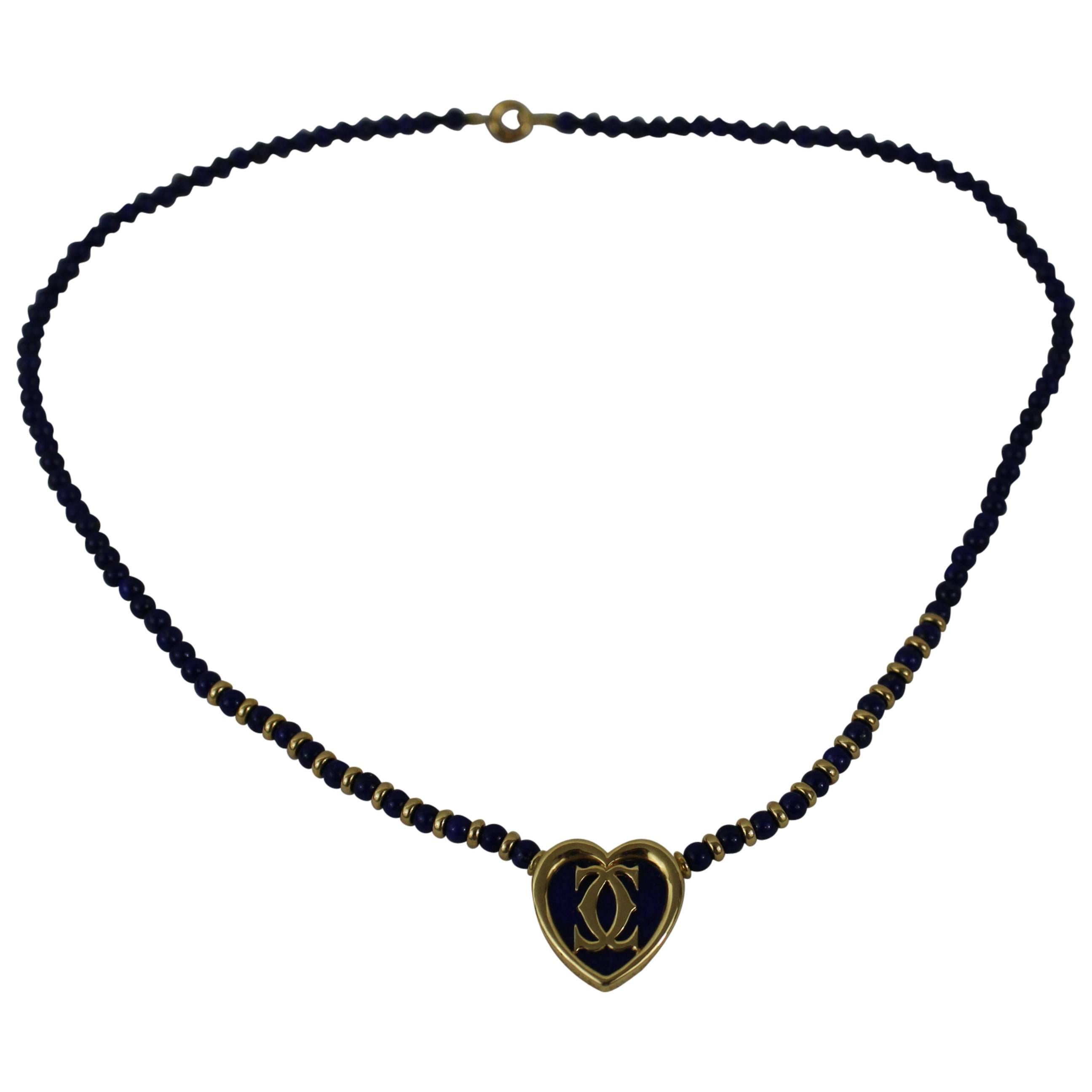 Cartier Rare Nice Lapis Lazuli Gold Heart Love Necklace