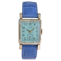 Welbros Gelbgold gefüllt Art Deco Tank Uhr mit benutzerdefinierten blauen Zifferblatt aus den 1940er Jahren