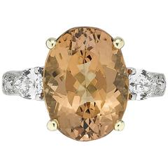 Vintage 6.63 Carat Imperial Topaz Diamond Gold Platinum Ring 