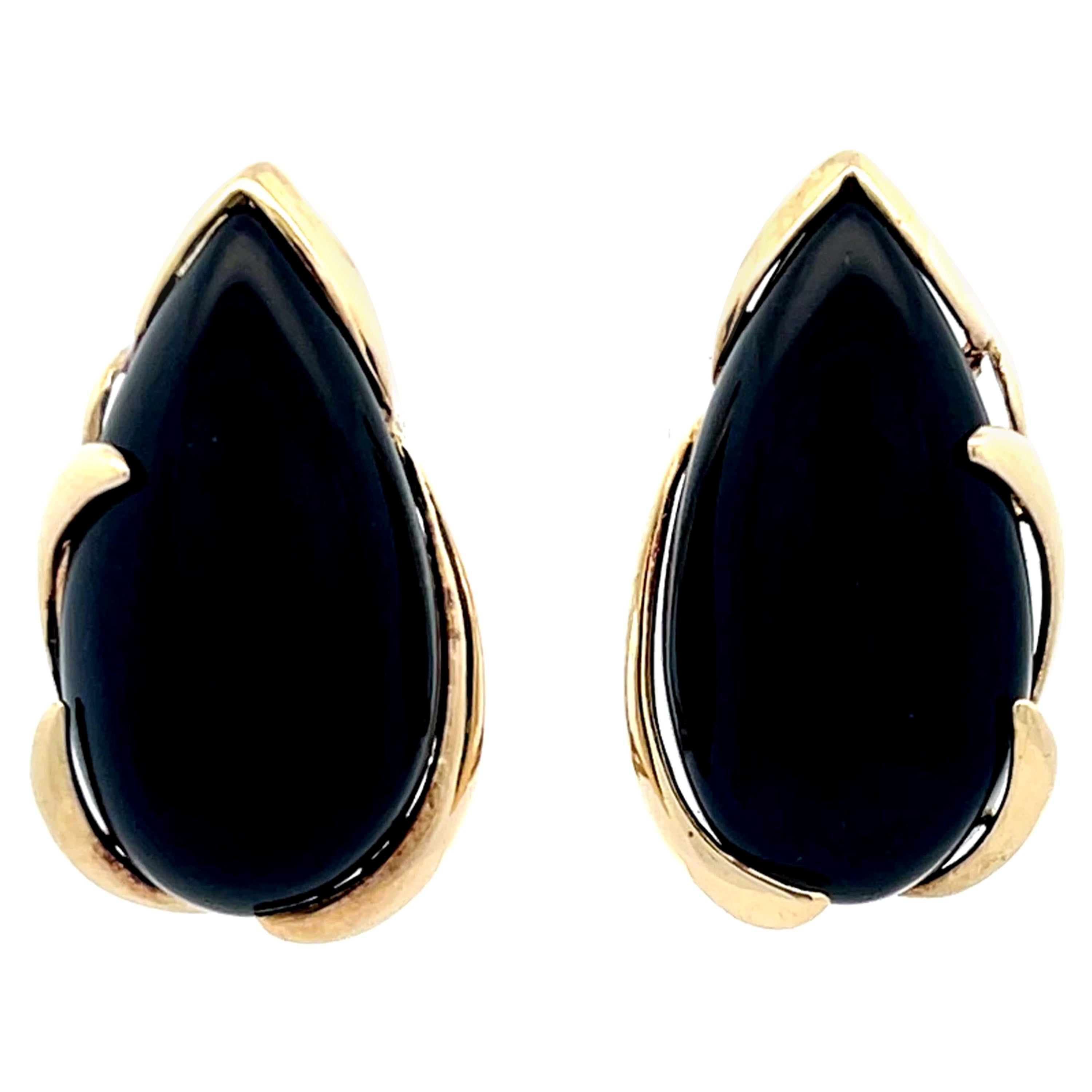Pair of Black Onyx, Diamond, 14K Yellow Gold Earrings For Sale at 1stDibs