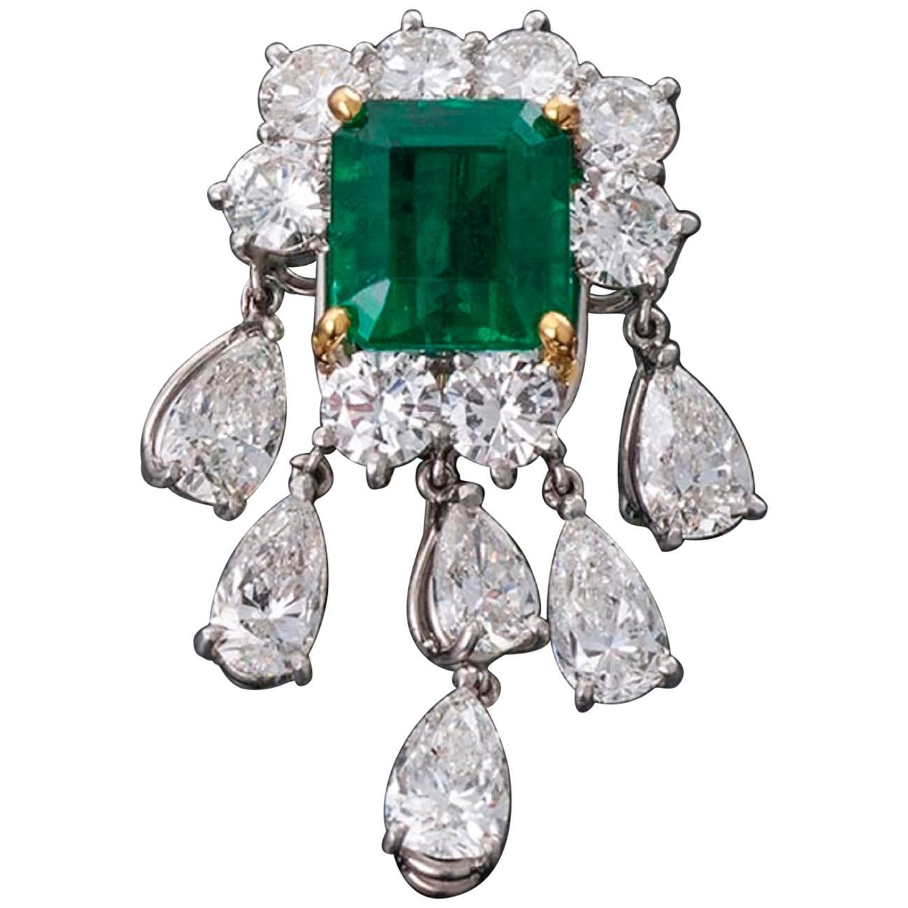 10.00 Carat Emerald Diamond Pendant or Brooch