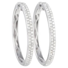 LB Exclusive 14k White Gold 1.0 Carat Diamond Hoop Earrings