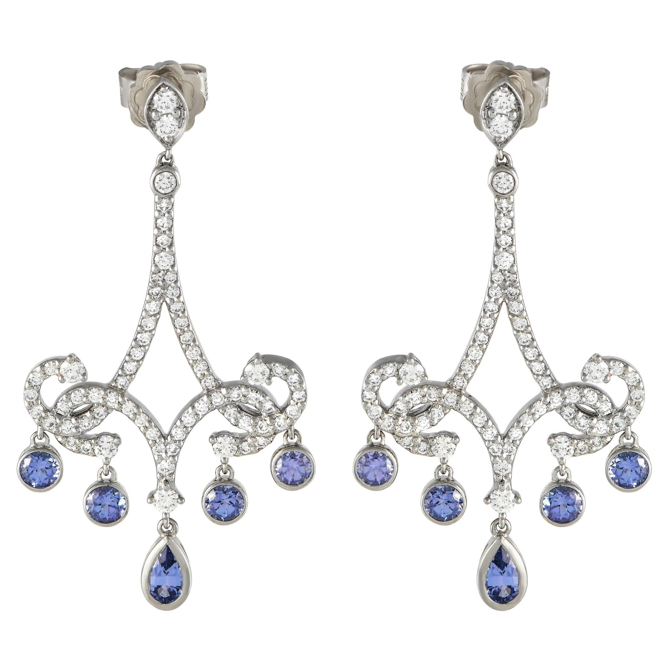 Tiffany & Co. Platinum 1.20 Carat Diamond and Tanzanite Chandelier Earrings