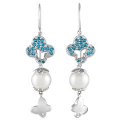 Io Si 18k White Gold 0.02 Carat Diamond and Blue Gemstone Earrings