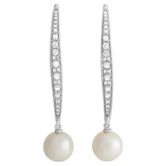 Io Si 18k White Gold 0.70 Carat Diamond and Pearl Concave Earrings
