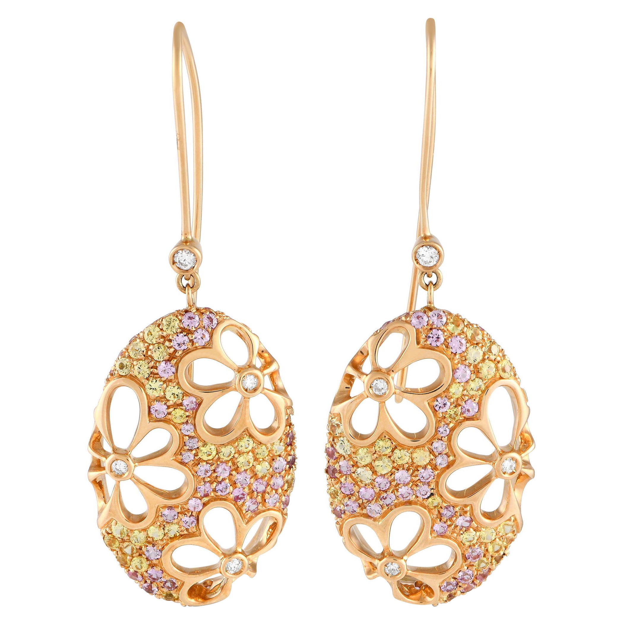 Io Si 18Karat Rose Gold 0.19Carat Diamond and Sapphire Earrings For Sale