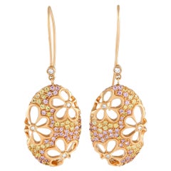 Io Si Boucles d'oreilles en or rose 18 carats avec diamants 0,19 carat et saphirs