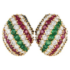 Adler 18k Yellow Gold 6.40ct Diamond Sapphire Ruby & Emerald Statement Earrings