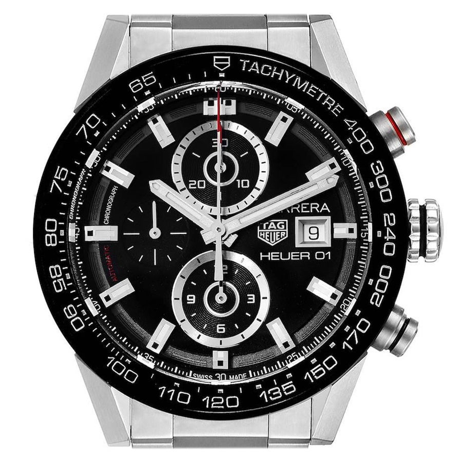 Tag Heuer Carrera Chronograph Automatic Mens Watch CAR201Z Box Card For Sale