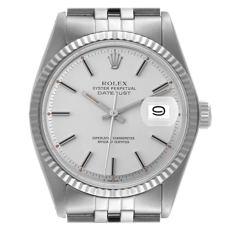 Rolex Datejust Steel White Gold Silver Dial Vintage Mens Watch 1601 For  Sale at 1stDibs