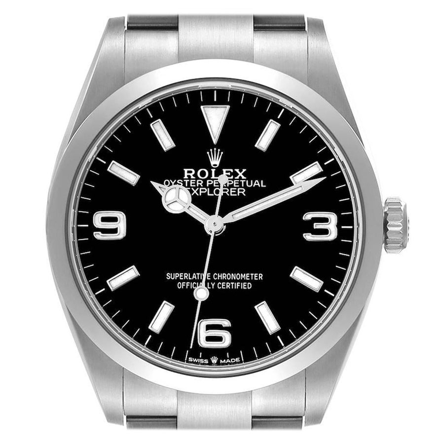 Rolex Explorer I Black Dial Stainless Steel Mens Watch 124270 Box Card