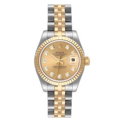 Rolex Datejust 26mm Steel Yellow Gold Diamond Dial Watch 179173 Box Papers