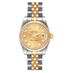 Rolex Datejust 26mm Steel Yellow Gold Diamond Dial Watch 179173 Box Papers