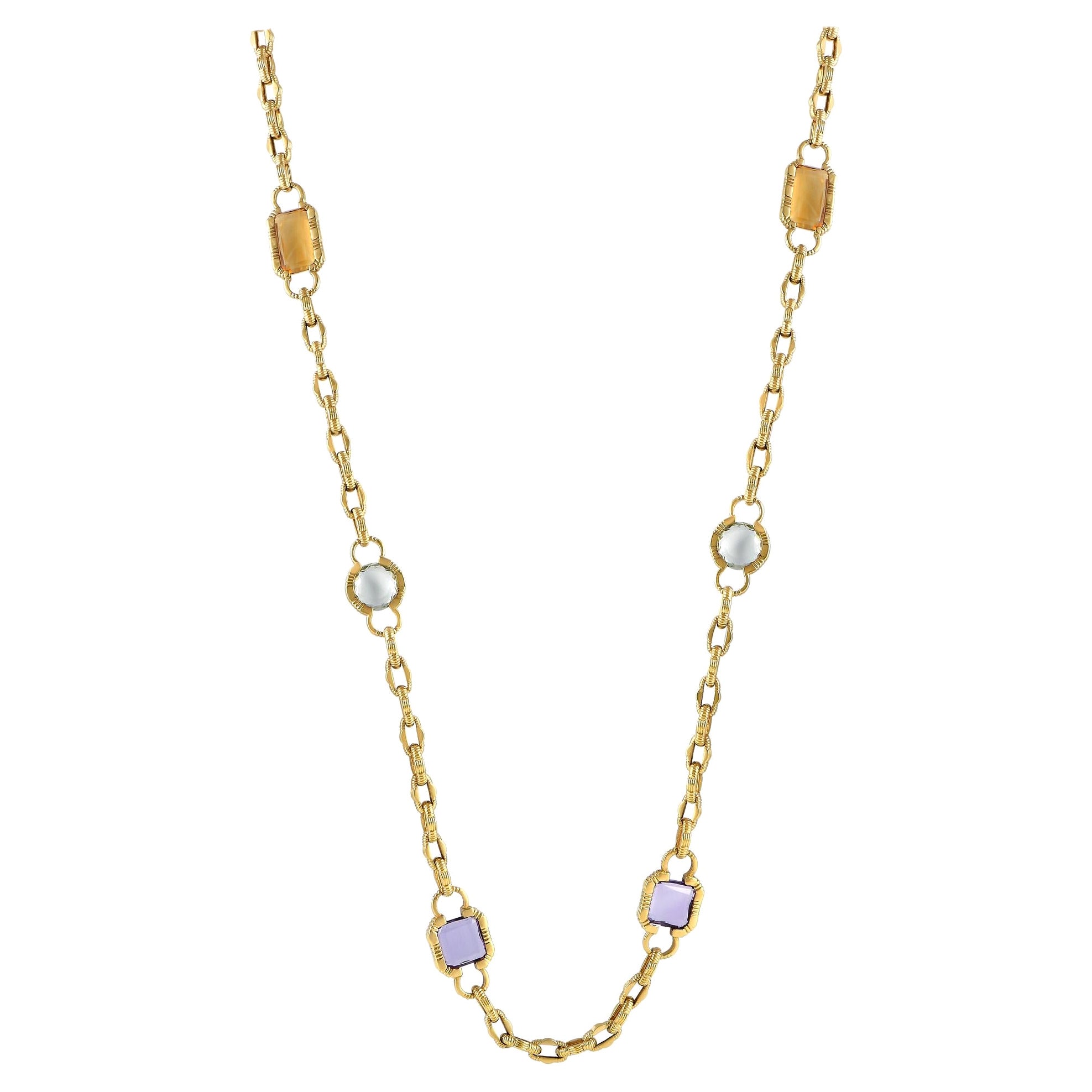 Roberto Coin 18k Yellow Gold Multicolored Gemstone Long Necklace For Sale