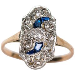 1930s Art Deco Sapphire Diamond Two Color Gold Ring