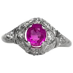 1920s Art Deco .89 Carat Burma Ruby Diamond Platinum Engagement Ring 3