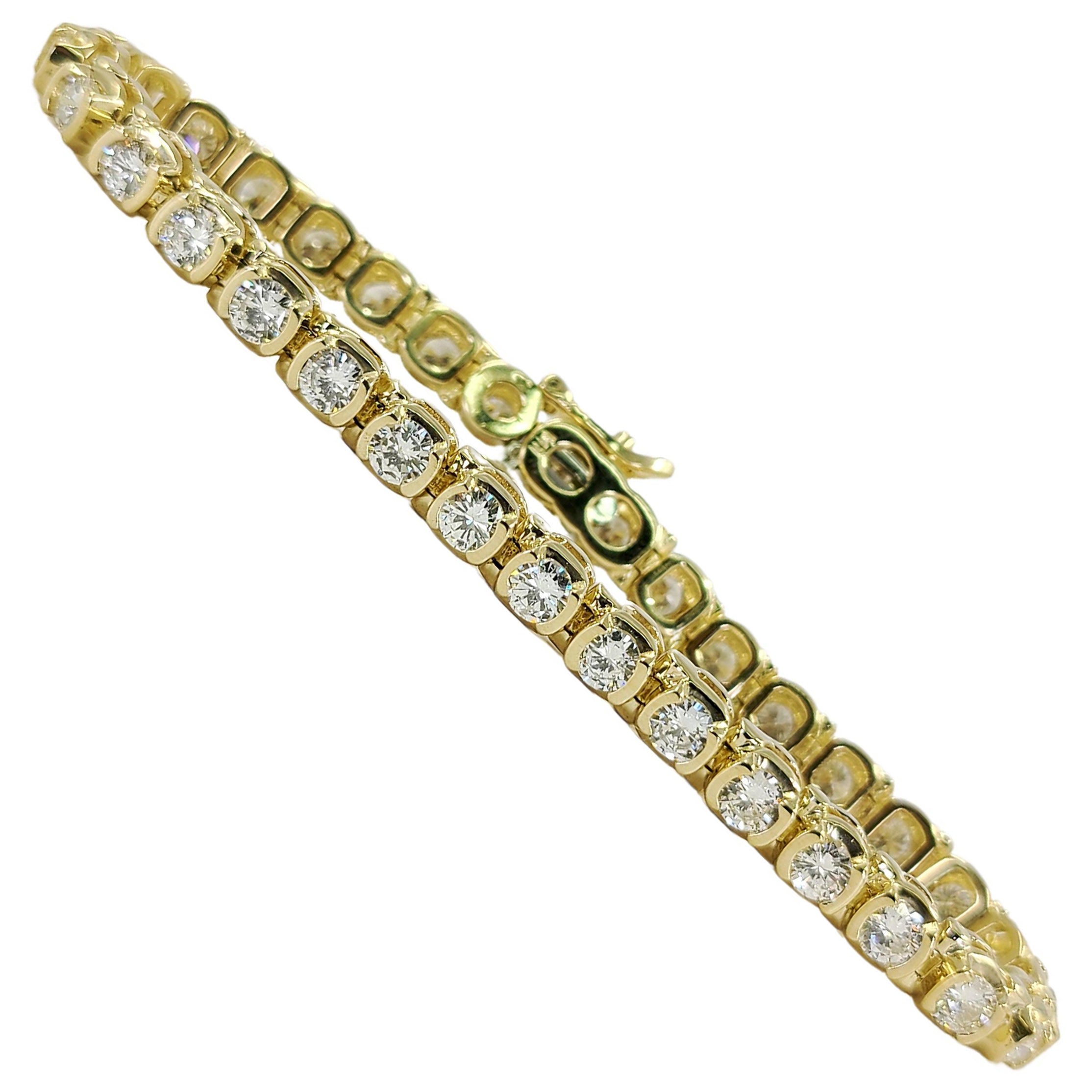 Bracelet tennis ligne en or jaune et diamants en vente
