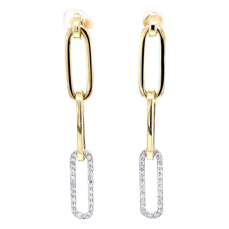 Paperclip Diamond Earrings in Yellow Gold For Sale