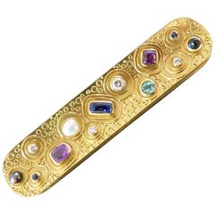 Herbert Haarstick Unique Modernist Pearl Sapphire Diamond Gold Brooch