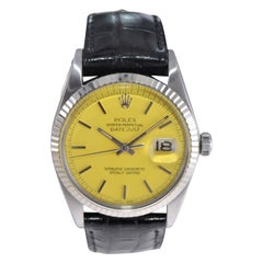 Used Rolex Steel Oyster Perpetual Datejust with Custom Yellow Dial, 1970s